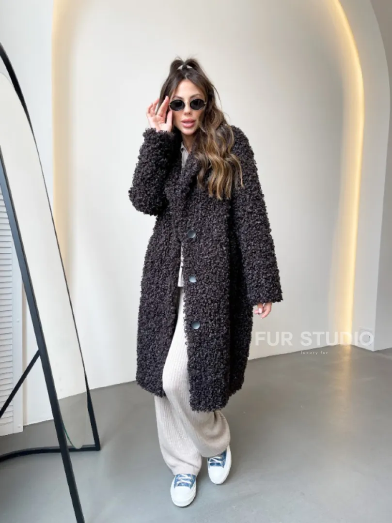 Шуба в цвете графит из экомеха - фото 3