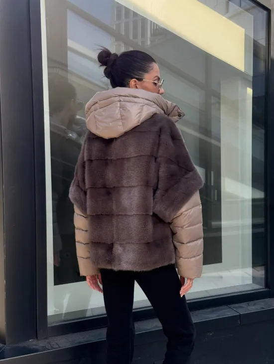 Норковый жилет/пуховик 2в1 - цвет капучино - фото 7