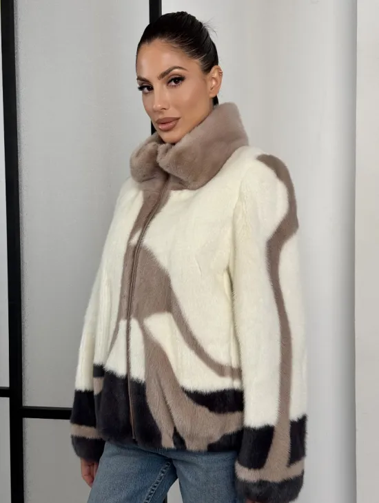 Норковый бомбер на молнии стойка воротник - фото 5