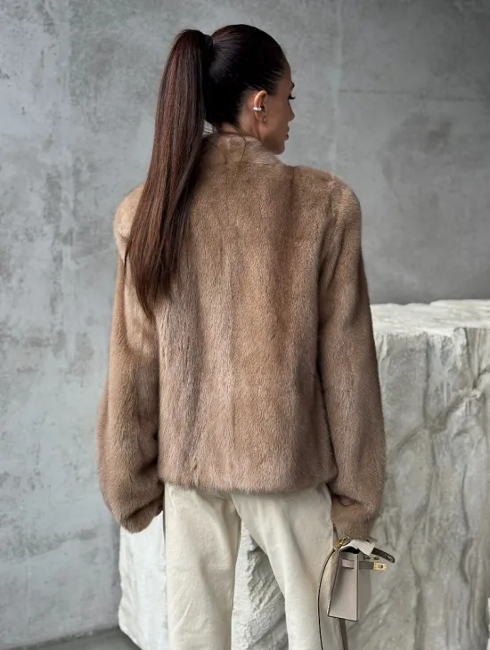 Кроп - жакет из норки Pastel с воротником V-образным 60 см - фото 9