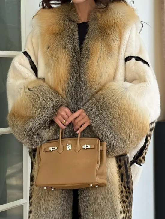 Комбинированная норковая шуба с мехом лисы - белый - фото 1