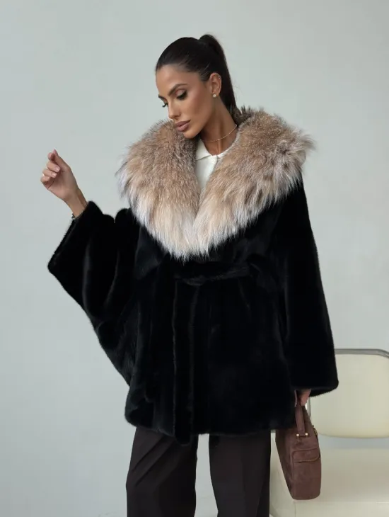 Норковый полушубок с капюшоном рысь - фото 11