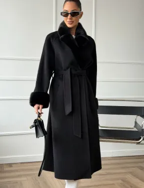 Черное пальто с мехом норки - фото 3