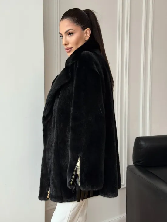 Черная норковая косуха - фото 9