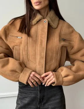 Зимняя женская дубленка - бомбер - фото 2