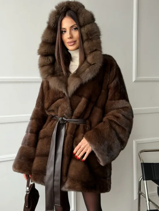 Шуба норка - кимоно с капюшоном - фото 0