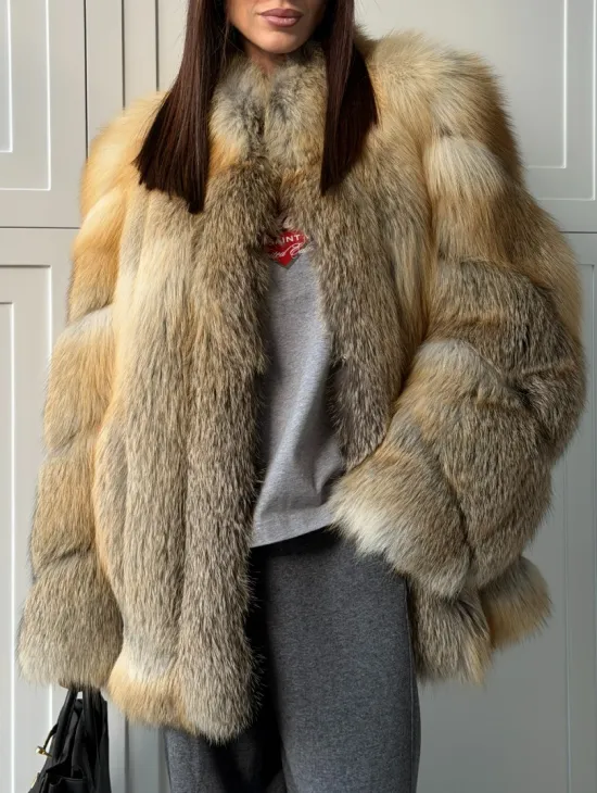Полушубок из лисы - рукава косички - фото 4