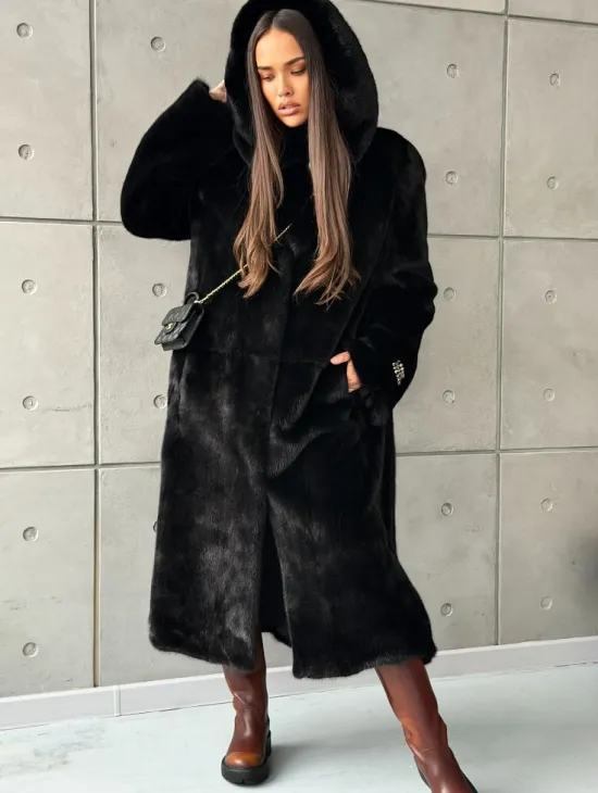 Шуба из норки Blackglama с капюшоном - фото 3