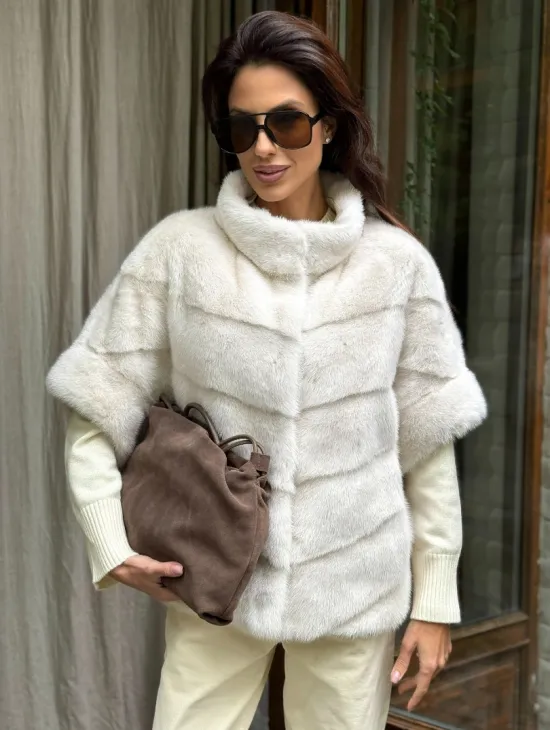 Норковый пуховик/жилет 2в1 - жемчуг - фото 4