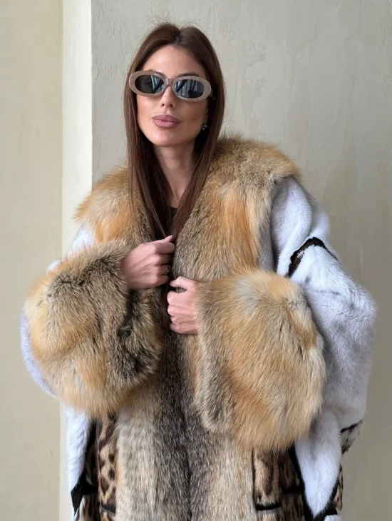 Комбинированная норковая шуба с мехом альпийской лисы - фото 2
