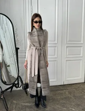 Пальто с мехом норки цвет серый - фото 4