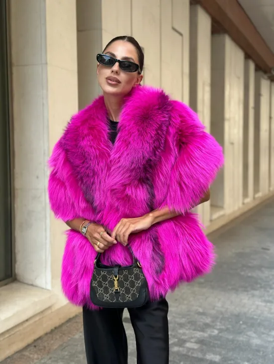 Накидка - палантин из меха чернобурки - фуксия - фото 1